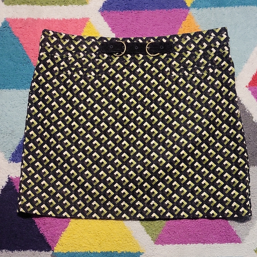 LOFT Black and Olive Green Corduroy Geometric Mini Skirt